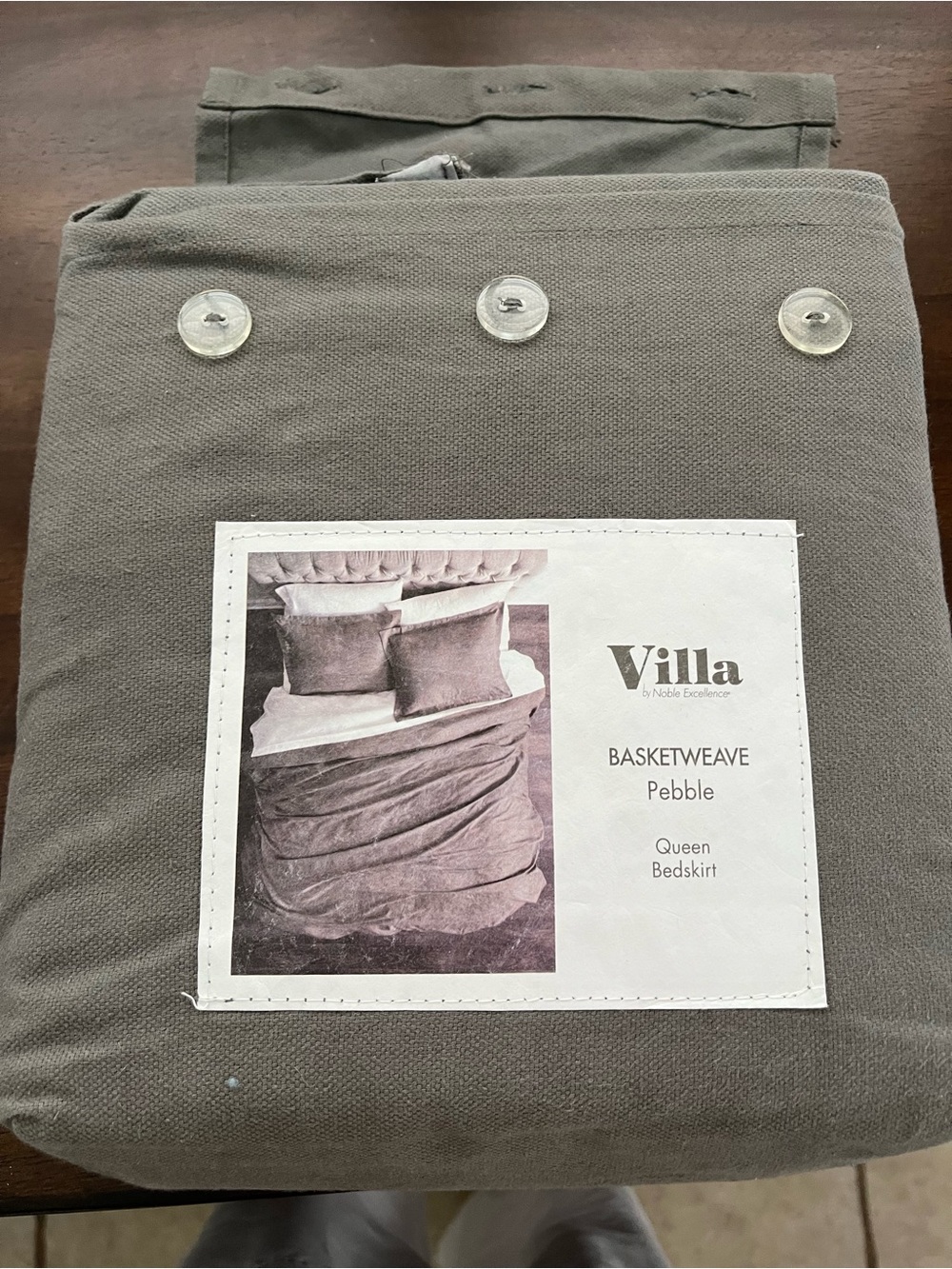 VILLA  by Noble Basketweave Pebble Queen Bedskirt - Pebble Gray